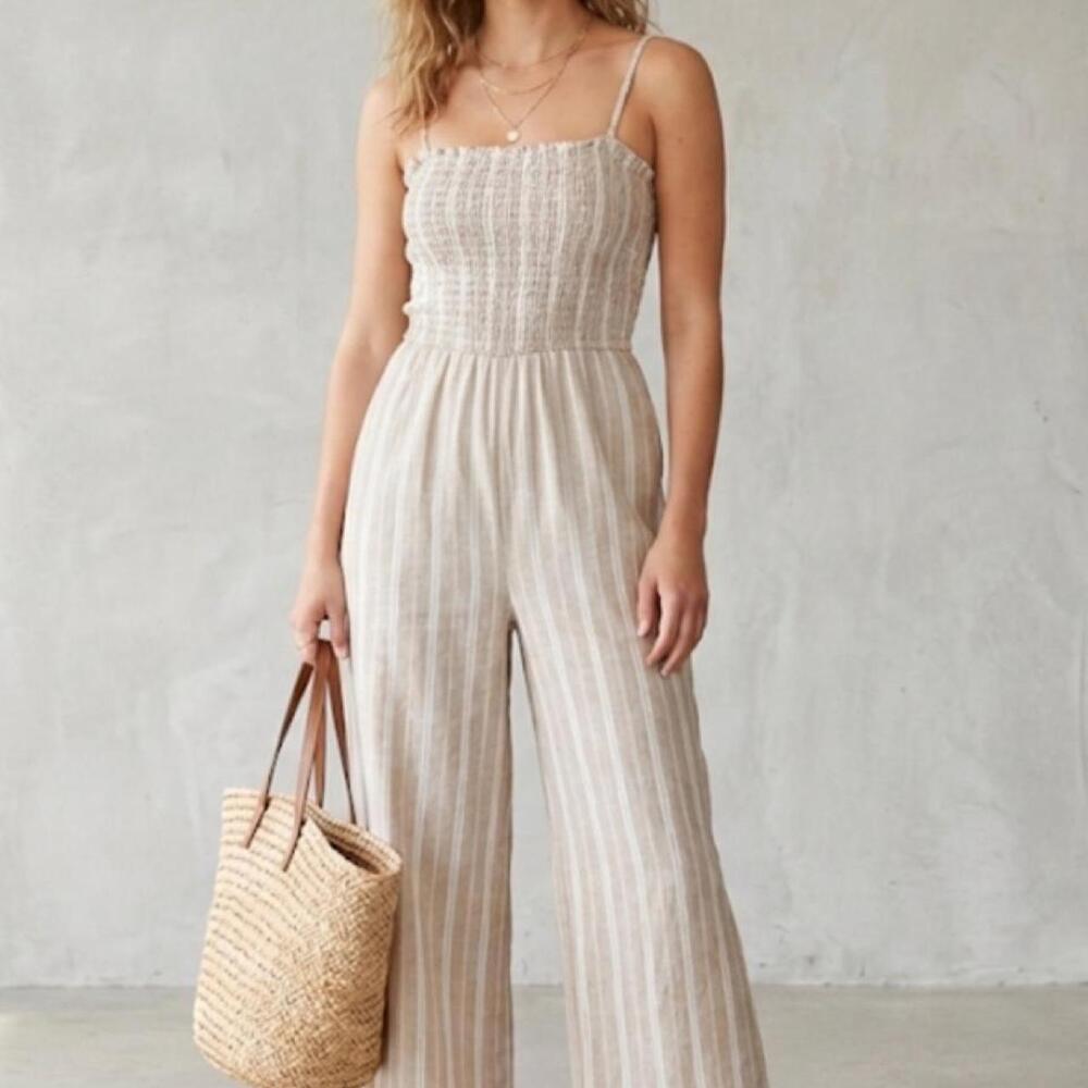 Old Navy Striped Linen-Blend Wide-Leg Cami Jumpsuit